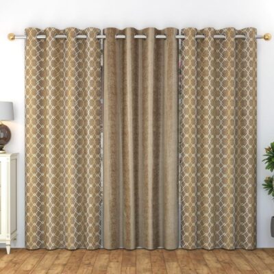 Designer Coffee Curtains for Living Room | VJK FAB 4×7 Feet Set of 3