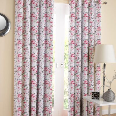 Designer Pink Rose Floral Door Curtains – Elegant 4ft x 9ft Set of 2