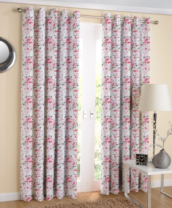 Designer Pink Rose Floral Door Curtains - Elegant 4ft x 9ft Set of 2