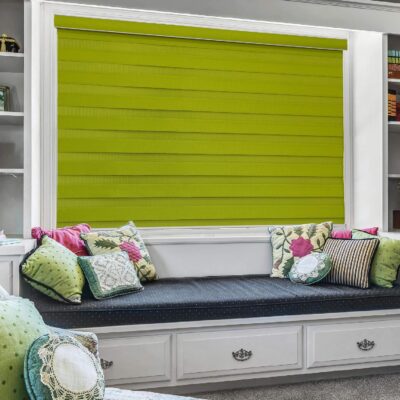 Dual Layer Zebra Roller Shades in Green for Stylish Light Control