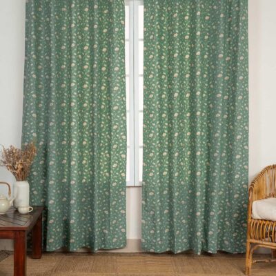 Eden Aqua Blue Floral Door Curtain – 100% Cotton for Darkening Rooms