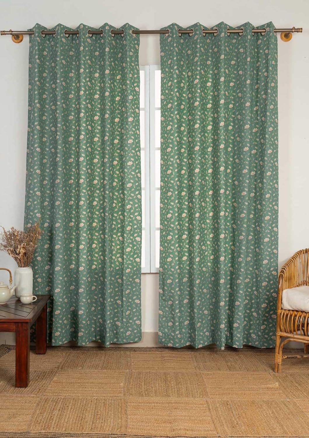 Transform Your Space with Eden Aqua Blue Floral Door Curtain: 100% Cotton Darkening