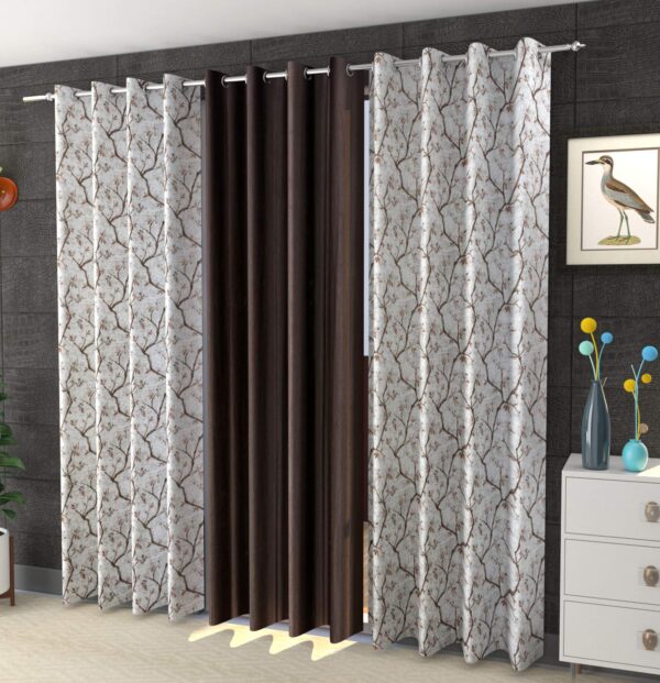 Elegant 3-Piece Brown Curtains for 9-Foot Long Doors - Galaxy Home Decor