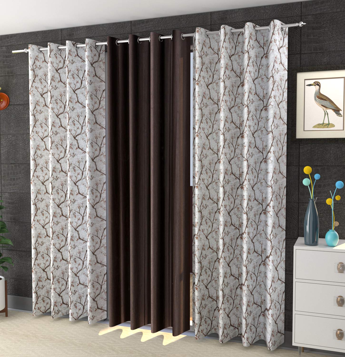 Elegant Brown 3-Piece Curtains Perfect for 9-Foot Doors by Galaxy Home Decor