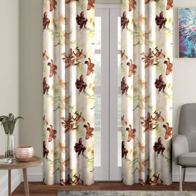 Elegant 3D Flower Brown Curtains for 9-Foot Long Doors – Home Sizzler