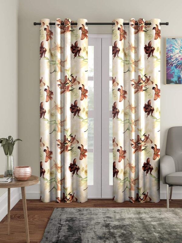 Elegant 3D Flower Brown Curtains for 9-Foot Long Doors - Home Sizzler