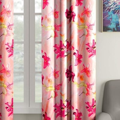 Elegant 3D Flower Eyelet Curtains in Pink – 5 Feet Polyester Design