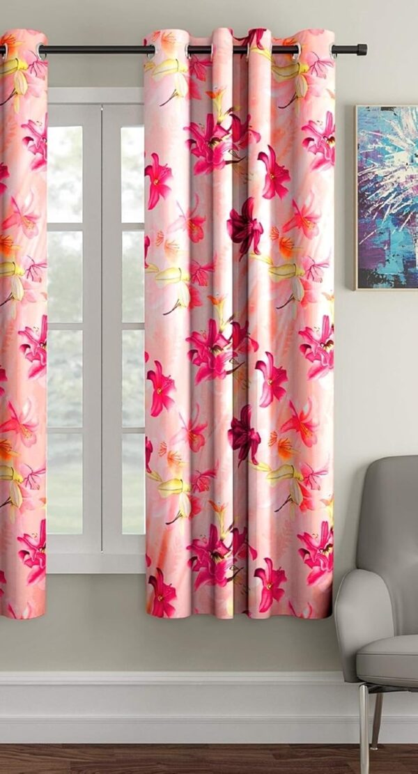 Elegant 3D Flower Eyelet Curtains in Pink - 5 Feet Polyester Design