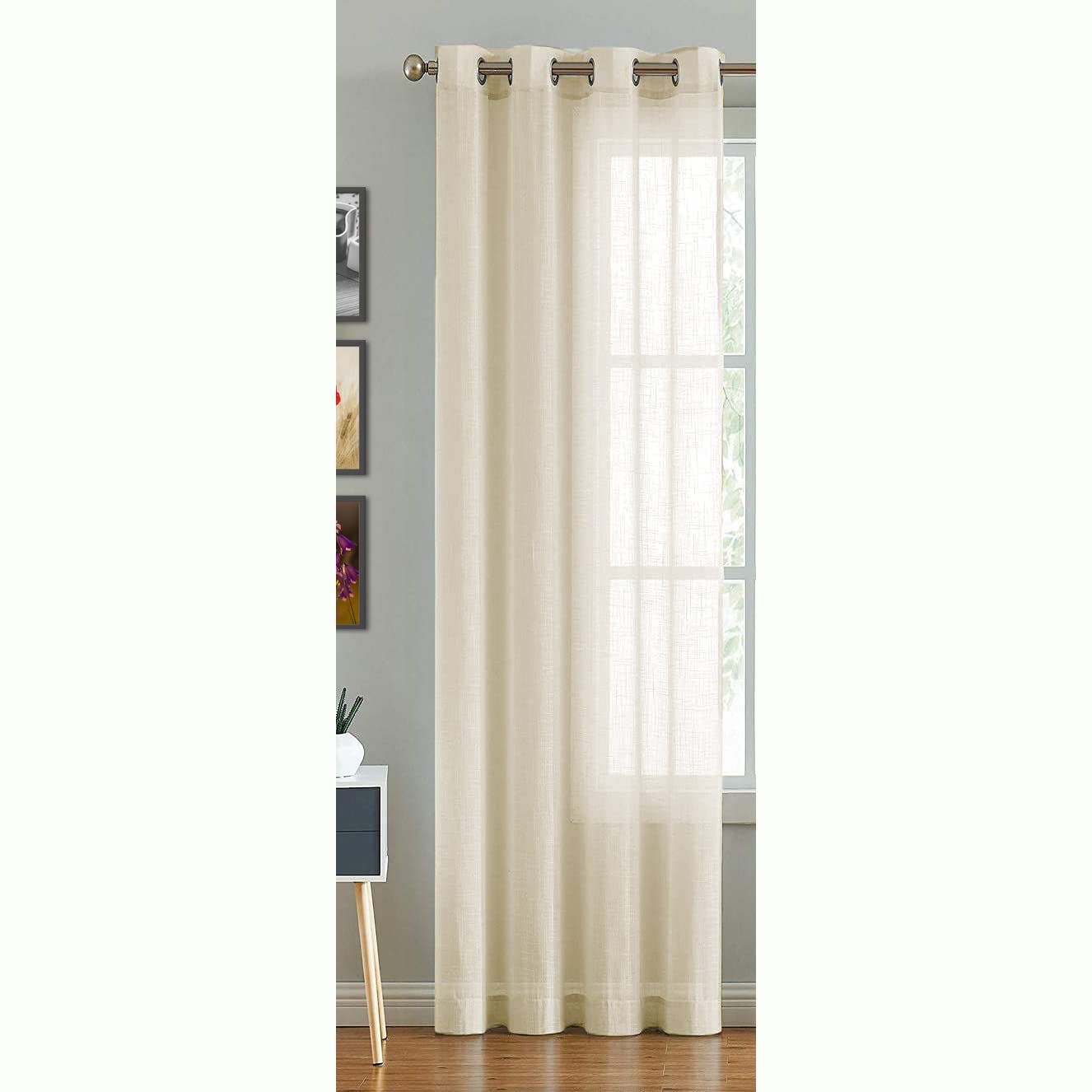 Transform Your Space with Elegant 7 Feet Beige Sheer Grommet Curtains