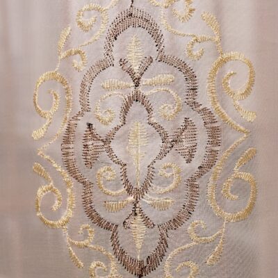 Elegant 7 Ft Sheer Tissue Grommet Curtains with Embroidery in Golden & Brown