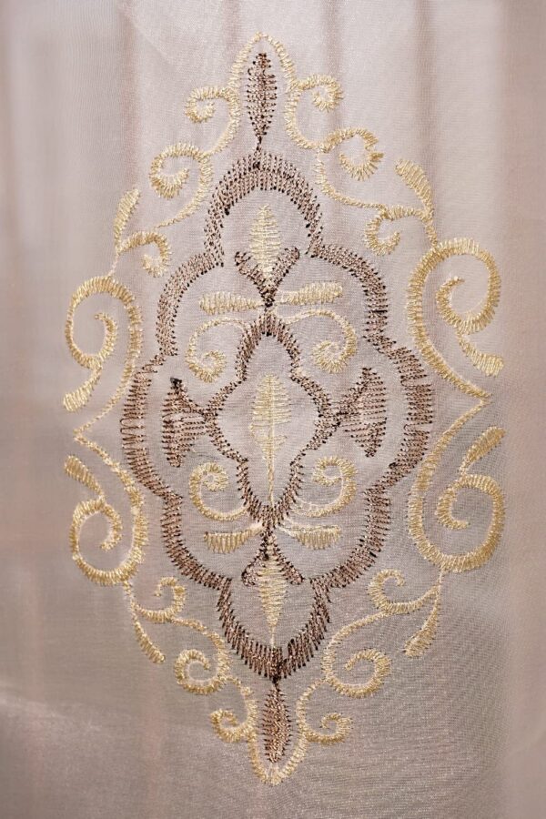 Elegant 7 Ft Sheer Tissue Grommet Curtains with Embroidery in Golden & Brown