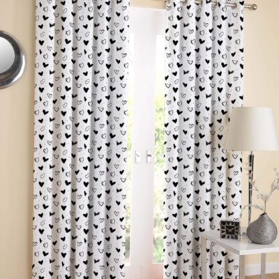 Elegant AIRWILL 100% Cotton Black & White Grommet Curtains – Pack of 2