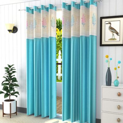 Elegant Aqua Heavy Designer Net Patch Curtains – Pack of 2, 9 Feet Long