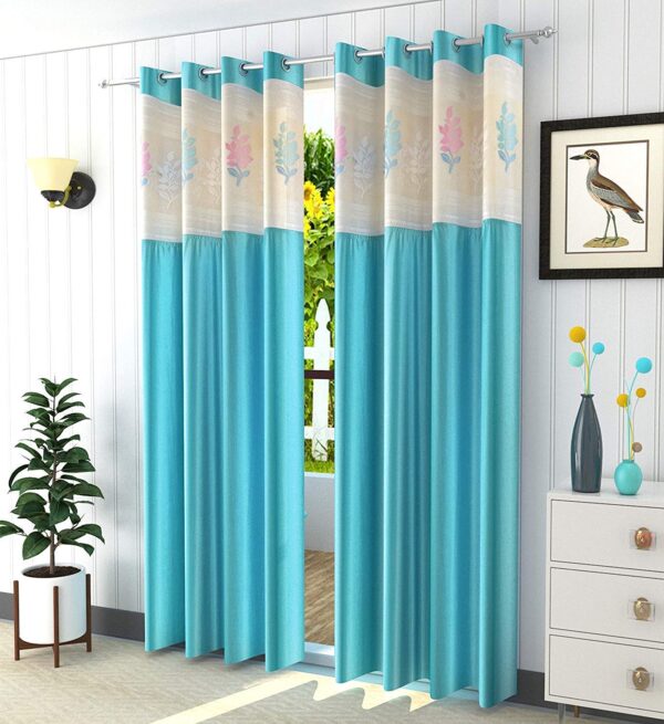 Elegant Aqua Heavy Designer Net Patch Curtains - Pack of 2, 9 Feet Long