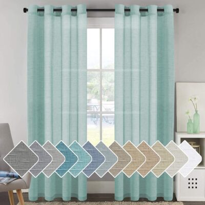 Elegant Aqua Sheer Curtains for 9-Foot Doors – Premium Cotton Linen Decor