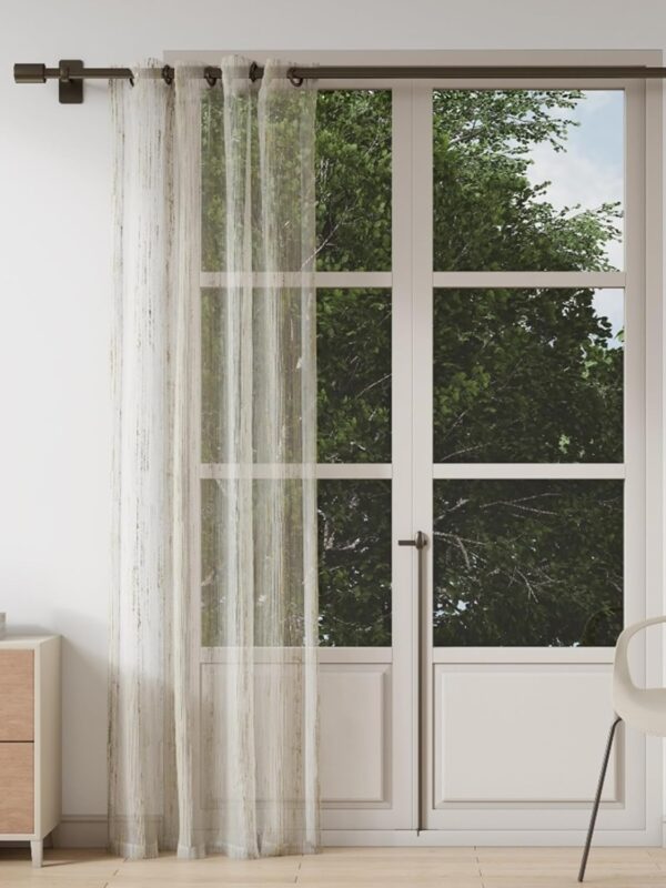 Elegant Beige Jacquard Curtains for Large Doors - 9 FT Sheer Design