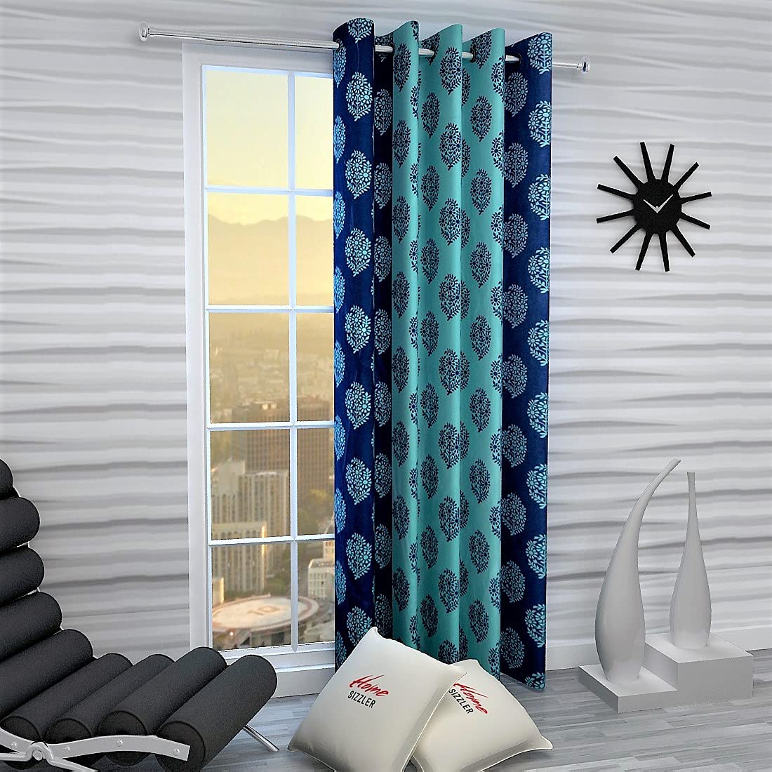 Elegant Blue Flower Damask Eyelet Curtains: Perfect Addition for Any Room