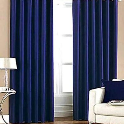 Elegant Blue Polyester Curtains for Doors – Set of 2, 7 Feet Long