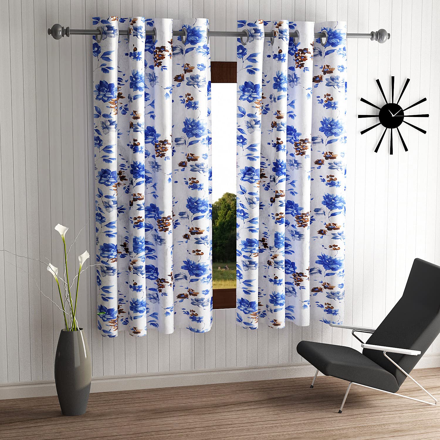 Elegant Blue Polyester Eyelet Curtains: Stylish Home Upgrade for Any Room