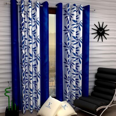 Elegant Blue Semi-Sheer Eyelet Curtains – 7 Feet Polyester Door Drapes