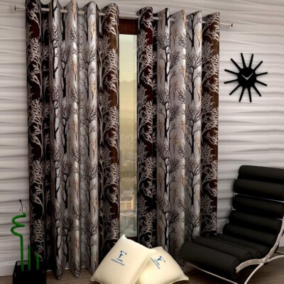 Elegant Brown 9-Foot Long Door Curtain Set – Modern Light-Filtering Design