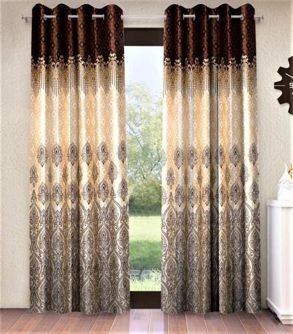 Elegant Brown Eyelet Window Curtains - Home Sizzler Ethnic Motif Panels