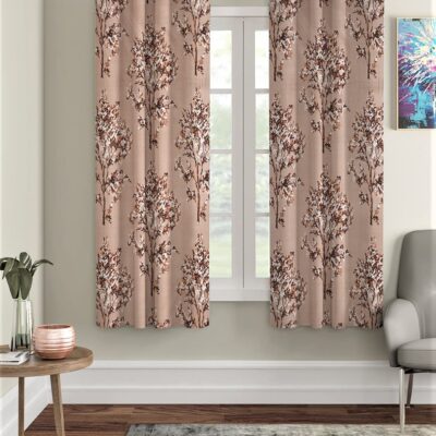 Elegant Brown Floral Eyelet Curtains: 5 Feet Grommet Window Treatment