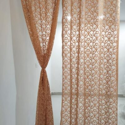 Elegant Brown Petal Design Curtains – Set of 3 Heavy Tissue Net Drapes