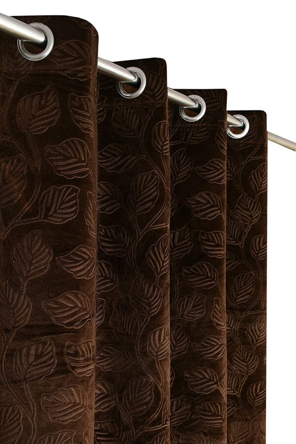 Elegant Coffee Velvet Leaves Curtains Set for Living Room and Bedroom