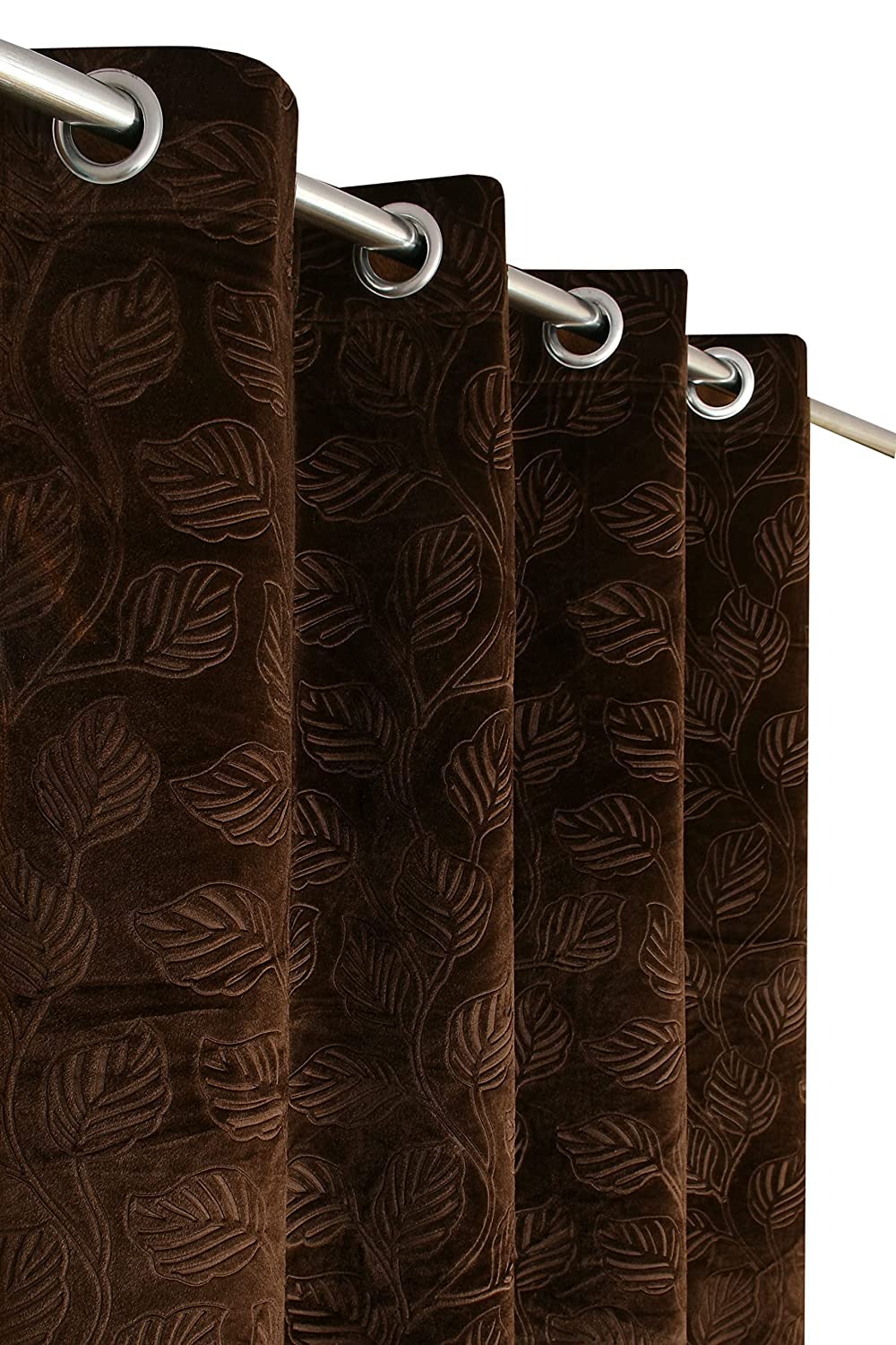 Transform Your Space with Elegant Coffee Velvet Leaves Curtains Set