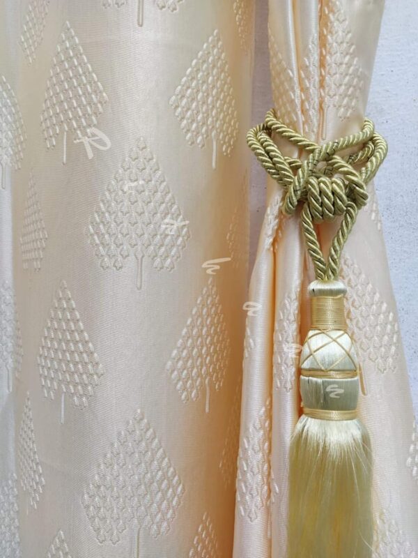 Elegant Cream and Golden RIDHAAN Fabric Curtains with Tiebacks - Pack of 3