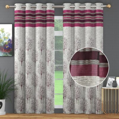 Elegant Floral Jute Polyester Curtains Set for Living Room & Bedroom