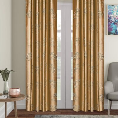 Elegant Gold Polyester Long Door Curtains – Solimo Crush Emboss, Pack of 2