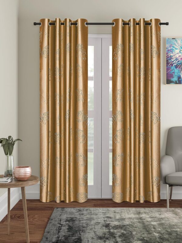 Elegant Gold Polyester Long Door Curtains - Solimo Crush Emboss, Pack of 2