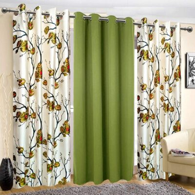 Elegant Green Floral Curtains for Room Darkening – Pack of 3