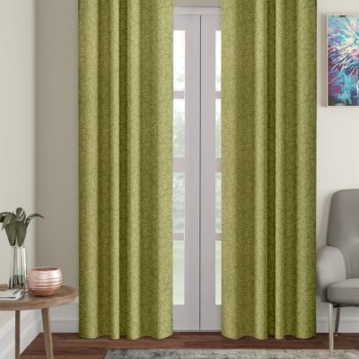 Elegant Green Polyester Long Door Curtains – 9 Feet, Pack of 2