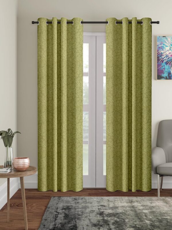 Elegant Green Polyester Long Door Curtains - 9 Feet, Pack of 2