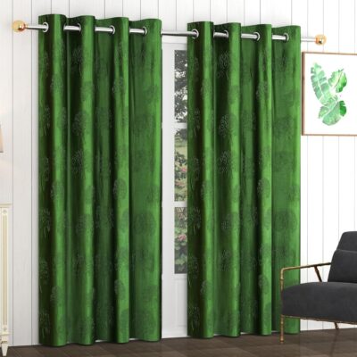 Elegant Green Rod Pocket Opaque Curtains for Doors – 7 Feet Long