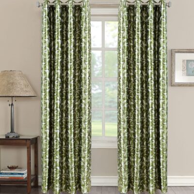 Elegant Green Room Darkening Eyelet Curtains for Living Room – Set of 2