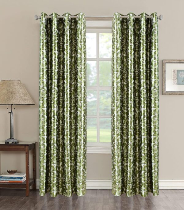 Elegant Green Room Darkening Eyelet Curtains for Living Room - Set of 2