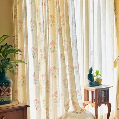 Elegant Green Sparrows Linen Textured Sheer Curtains for Light Filtering Decor