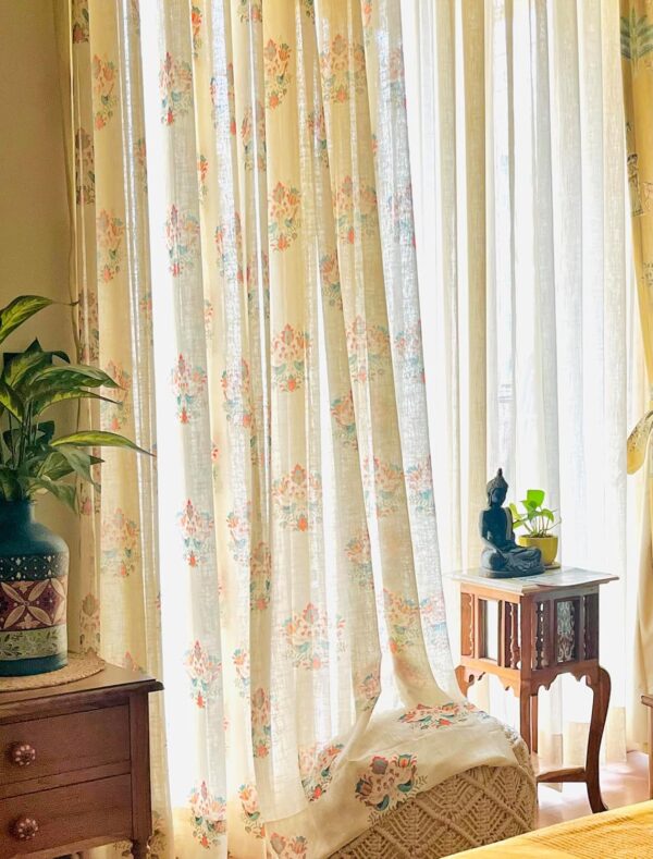 Elegant Green Sparrows Linen Textured Sheer Curtains for Light Filtering Decor