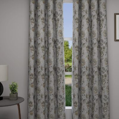 Elegant Grey Floral Door Curtains – Set of 2, 52 x 84 Inch Panels