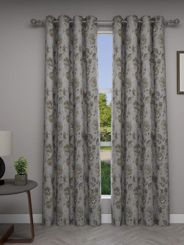 Elegant Grey Floral Door Curtains - Set of 2, 52 x 84 Inch Panels