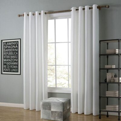 Elegant HFI Royal Silky Polyester Eyelet Curtains – 6 Feet, White, 2 Pieces