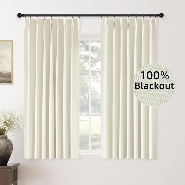 Elegant Ivory Pinch Pleat Blackout Curtains for Living Room and Bedroom