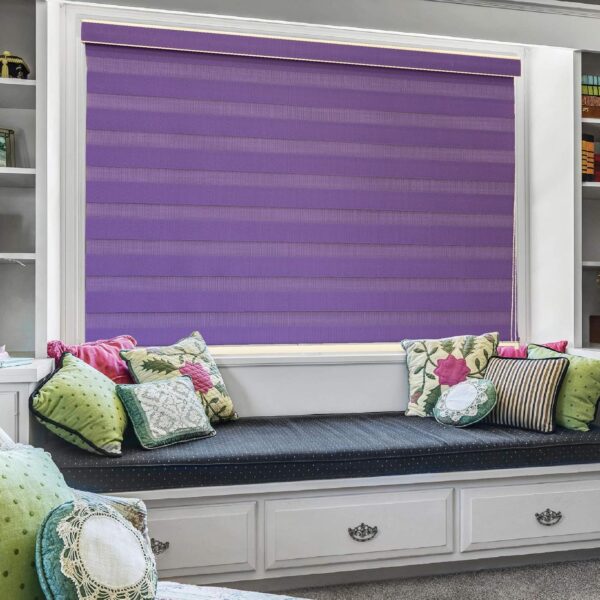 Elegant Lavender Zebra Blinds: Dual Layer Roller Shades for Light Control and Privacy