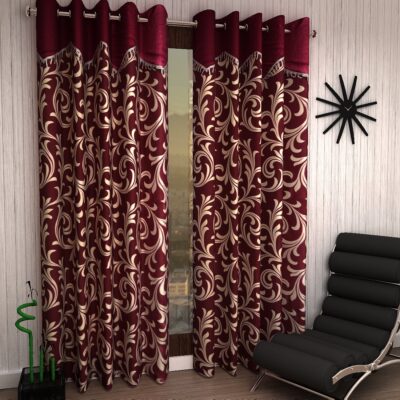 Elegant Maroon Eyelet Curtains: Home Sizzler 2 Piece Door Curtain Set