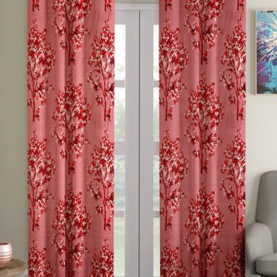 Elegant Maroon Floral Eyelet Door Curtains – 7 Feet Polyester Set