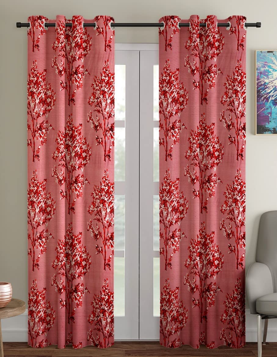 Elevate Your Space with Elegant Maroon Floral Eyelet Door Curtains Set